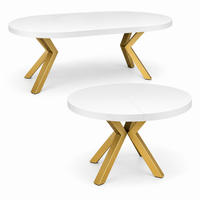 ESSTISCH rund ausziehbar 90/190/76 cm, Weiß, 54 cm Tischplatte + X Metallbeine Gold - Goldfarben/Weiß, Holzwerkstoff/Metall (90/190/76cm) - Damale Möbel