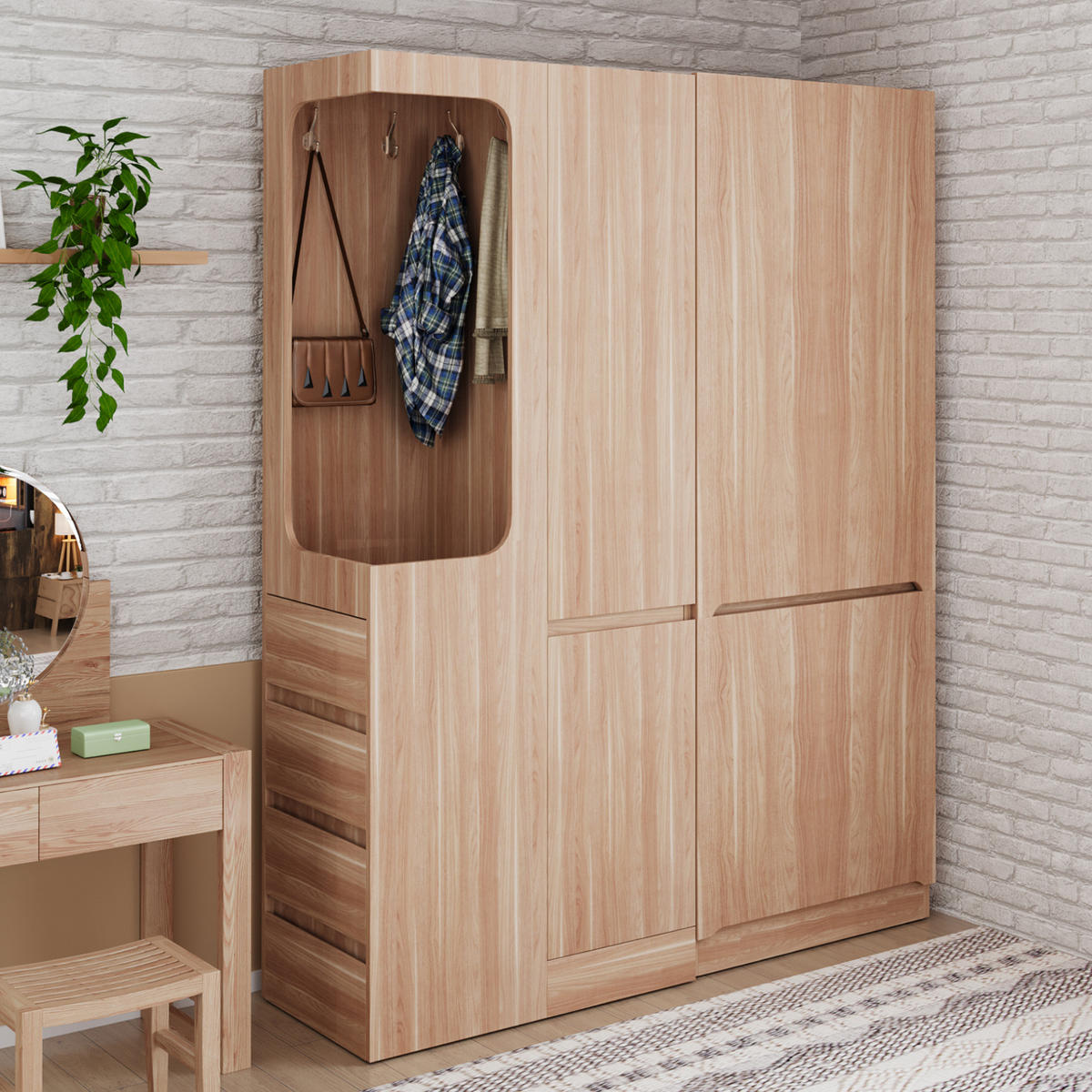 KLEIDERSCHRANK 140/170/40 cm Holzfarbe aus Kiefernholz mit Schubladen - Nussbaumfarben, Holzwerkstoff (40/170/140cm) - OKMYHOME