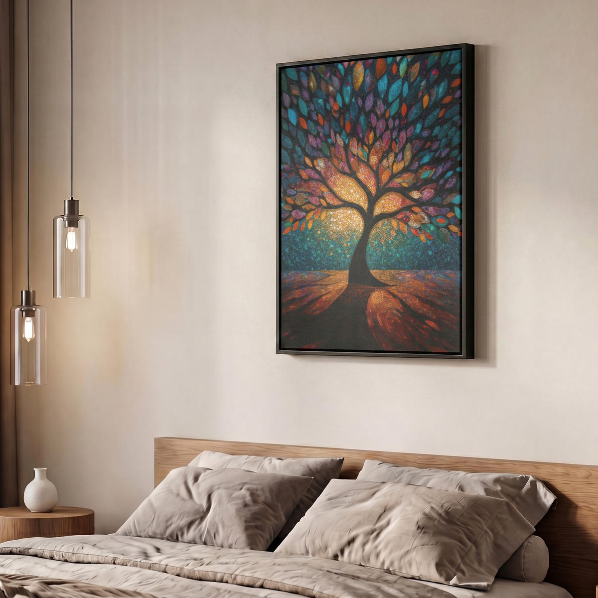LEINWAND Bilder mit Rahmen - Mosaik - Bunt - Baum - Äste - 50x70 - Multicolor, Textil (50/70cm) - MuchoWow