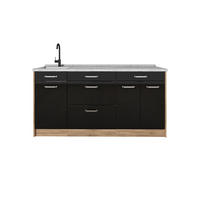 KUHINJSKI BLOK R-Line, Sjajna Crna/Hrast zlatnog tona, 160 cm marmer werkblad - boje hrasta/crna visoki sjaj, drvni materijal (160/81.6/60cm) - Vicco