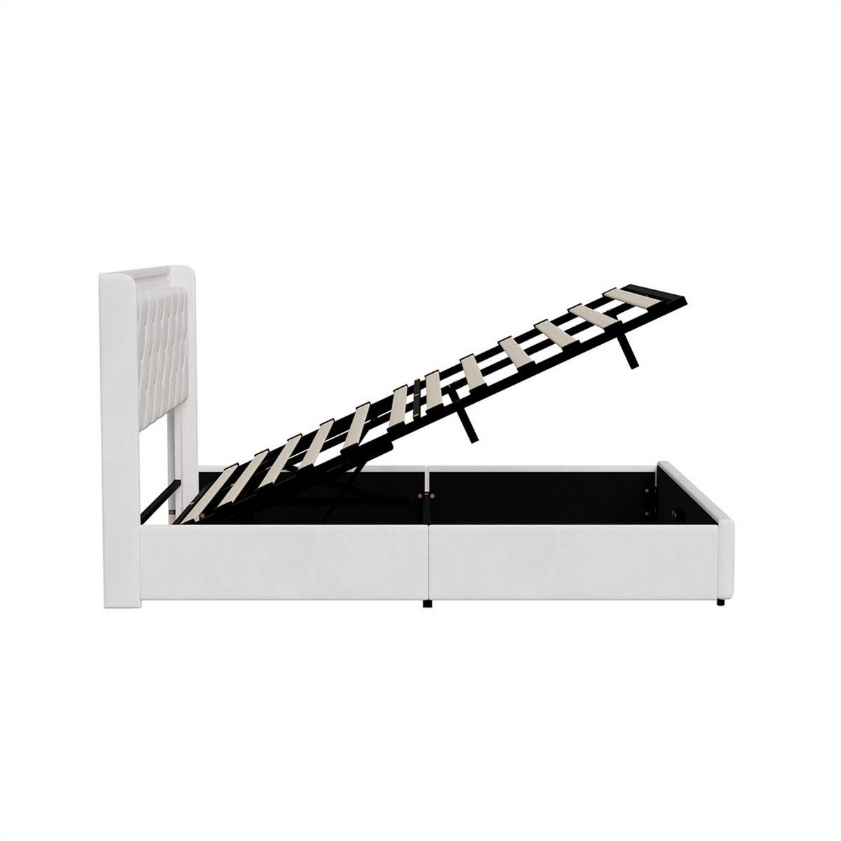 POLSTERBETT 140x200 cm mit hydraulischem Stauraum - Kopfteil Regal & LED - USB - ohne Matratze - Beige - Beige, Textil (140/200cm) - DELFA