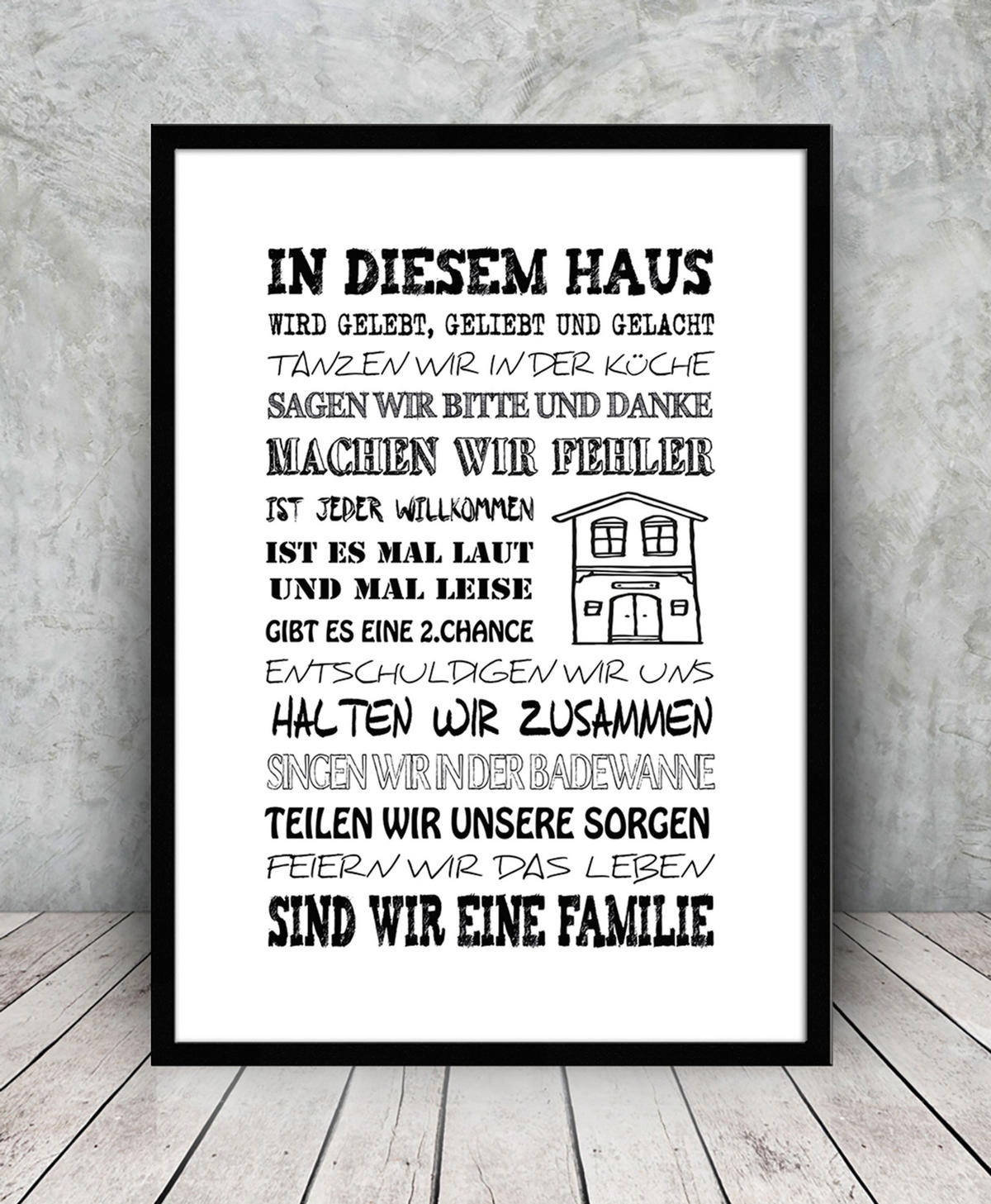 BILD mit Rahmen 51x71 cm Spruch: Hausregeln Familie - Weiß, Holz (51/71cm) - artissimo