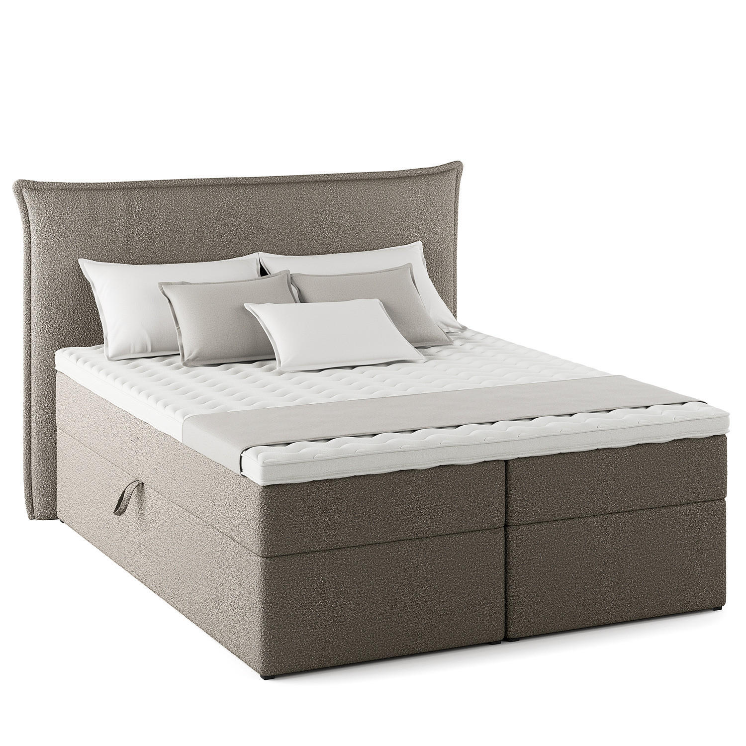 BOXBETT mit Stauraum - Bouclé - Grau, Holzwerkstoff (160/200cm) - home24