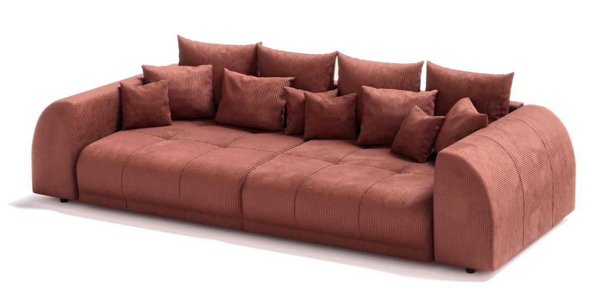 BIGSOFA Levana 5 Sitzer Terrakotta Cord-Stoff - Terracotta/Schwarz, Holz/Kunststoff (310/86/135cm) - S-Style Möbel