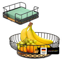 OBSTKORB mit Serviettenhalter, Bambus, Metall, schwarz - Schwarz, Metall (34/10.5cm) - bremermann