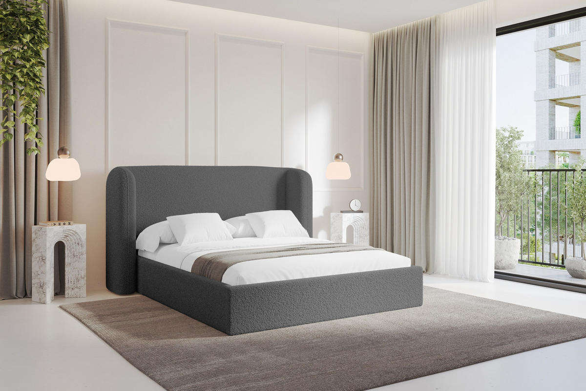 POLSTERBETT mit Bettkasten und Lattenrost, Boxbett ohne Matratze - ESTI 160x200 Grau - Schieferfarben, Holzwerkstoff/Textil (160/200cm) - ALTDECOR