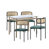 ESSTISCH SET mit Esstisch aus Glas und 4 Rattan stühle - Grün, Glas/Textil (110/74/65cm) - Urban Meuble