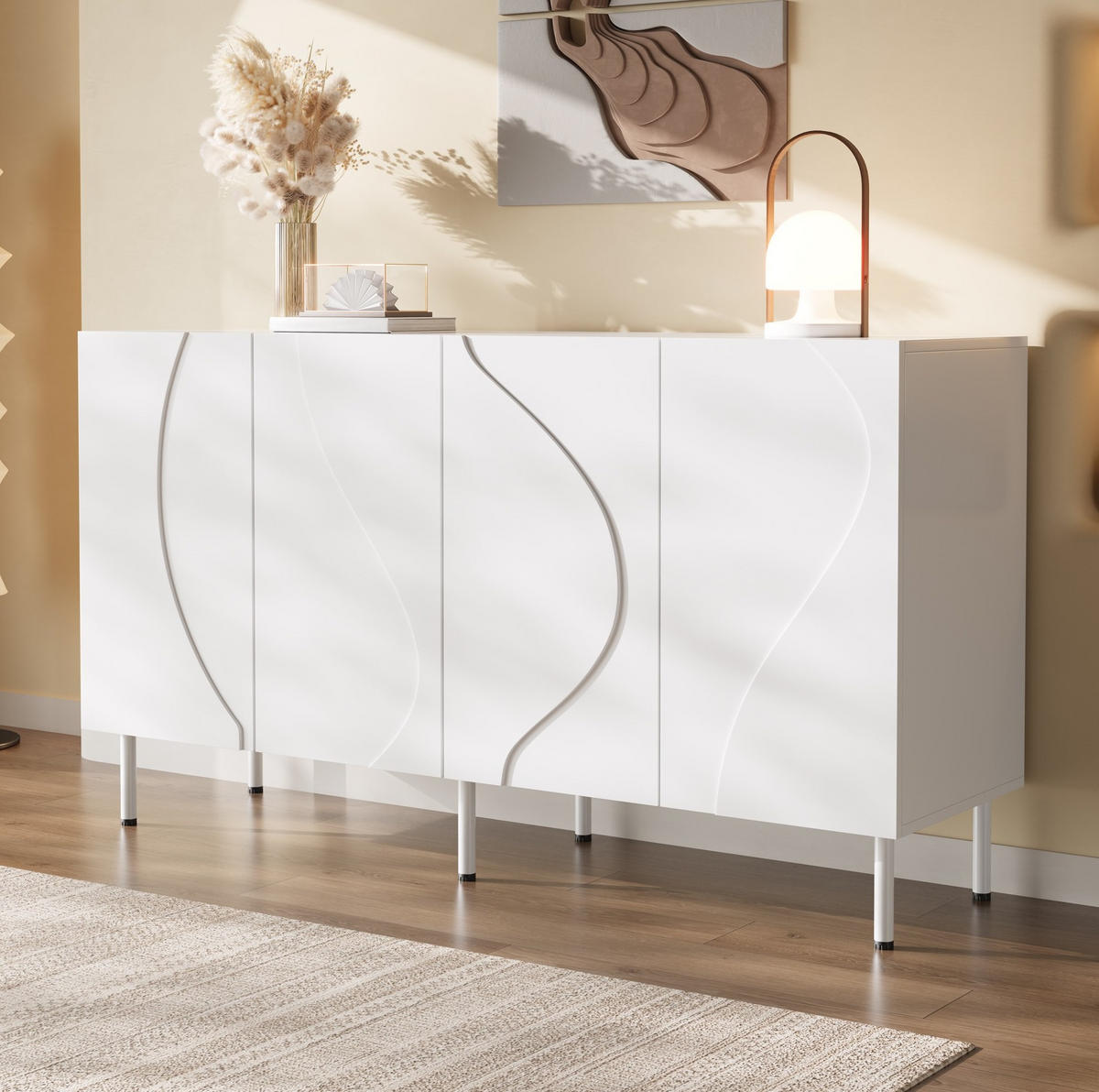 SIDEBOARD 140/40/77,5 cm Weiß aus MDF und PB mit Push-to-Open - Weiß, Holzwerkstoff (140/77.5/40cm) - OKWISH