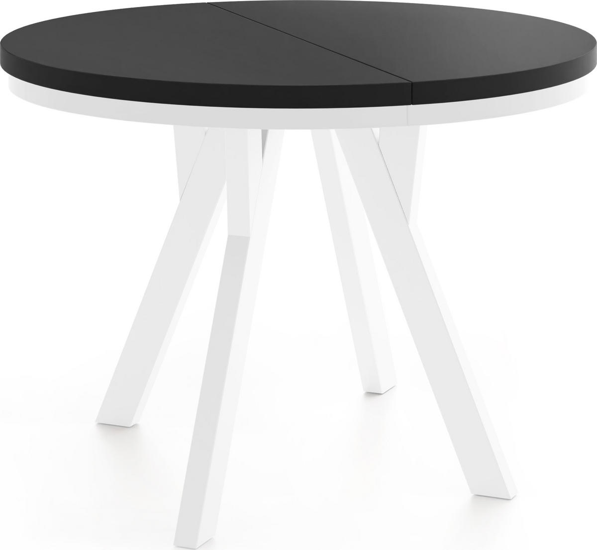 ESSTISCH Strato Black runder ausziehbarer, Schwarz 100-200/100/77 cm - Schwarz/Weiß, Holz/Holzwerkstoff (100/100/77cm) - WFL GROUP
