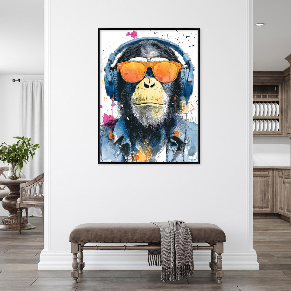 BILDER mit Rahmen Graffiti Affe Blau 80x120 cm - Multicolor, Holzwerkstoff (80/120cm) - Wallarena