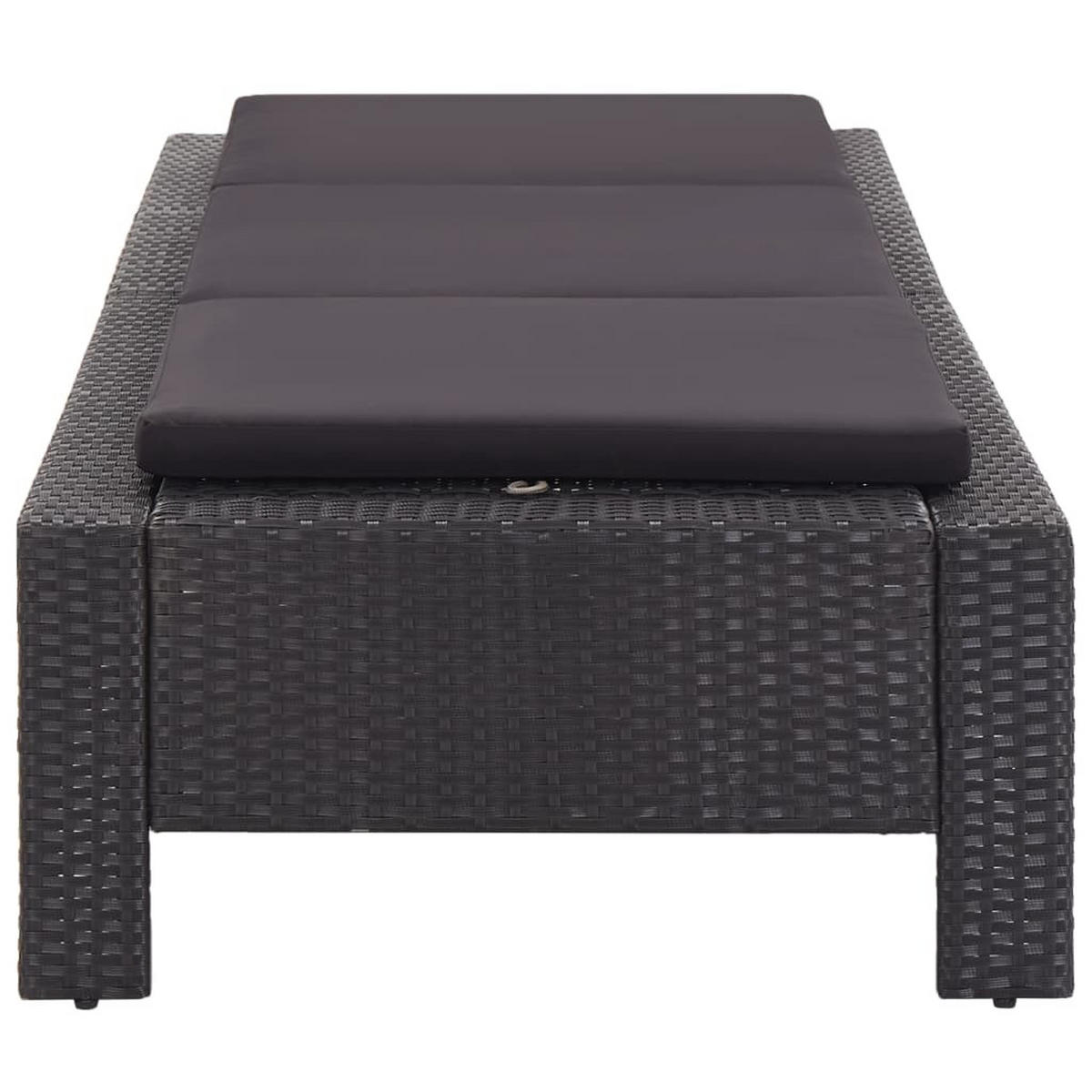 SONNENLIEGE mit Auflage Schwarz Poly Rattan - Schwarz, Holz (75/35/220cm) - furnicato