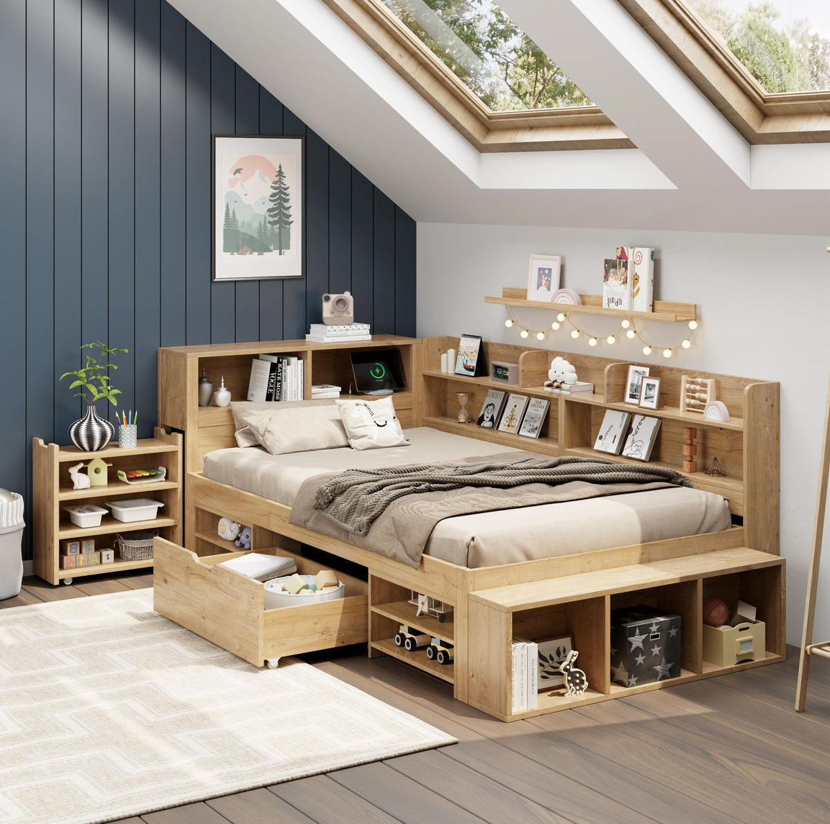 KINDERBETT 90/200 cm Natur aus Sperrholz mit Stauraum - Naturfarben, Holz (90/200cm) - OKMYHOME