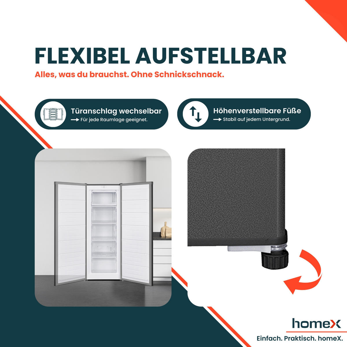 GEFRIERSCHRANK FS1682E-S groß - 168L Nutzinhalt, 4-Sterne Gefrieren, Freezer, leise 37 dB, silber - Silberfarben, Kunststoff/Metall (54.5/142.5/57.5cm) - homeX