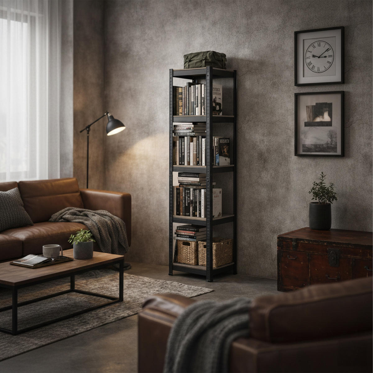 REGAL sivo-crni 5 polica 180x40x40 cm - višebojno, drvni materijal/metal (40/180/40cm) - Relaxdays