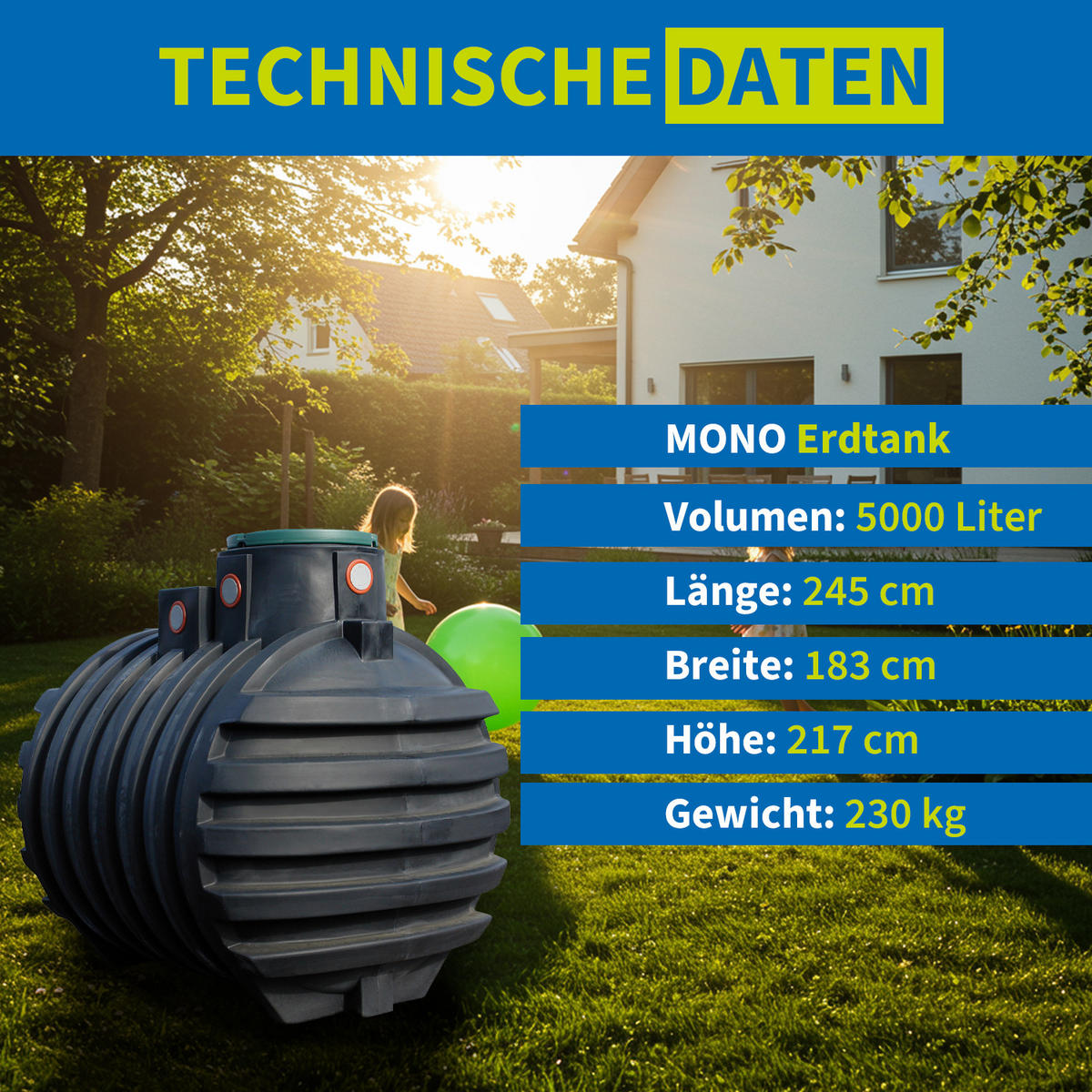 ERDTANK 5000 L inkl. Tankabdeckung - Schwarz, Kunststoff (183/217/245cm) - 4rain