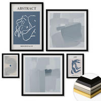 WANDBILDER 5er-Set - 50x50 cm & 20x30 cm & 40x60 cm Schwarzer Rahmen - Poster mit abstrakten Linien und Wellen - Schwarz, Kunststoff (40/60cm) - ArtPrintCave