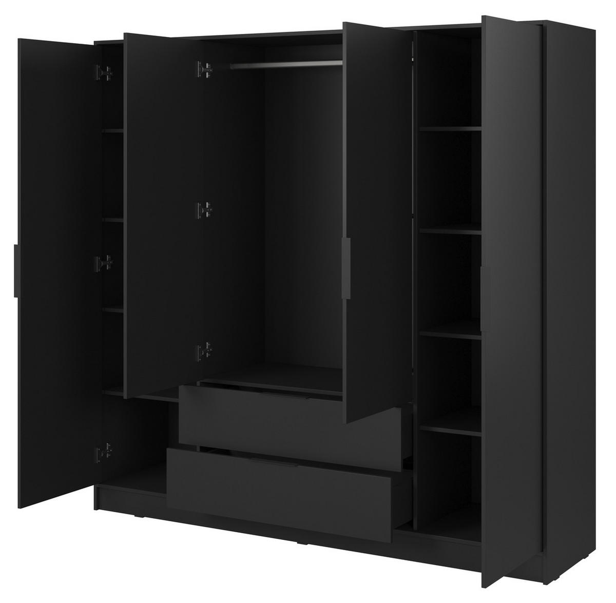 KLEIDERSCHRANK 206 cm Kalma, 4 Türen, 2 Schubladen, Schwarz - Schwarz, Holz (206/200/51cm) - Emporius