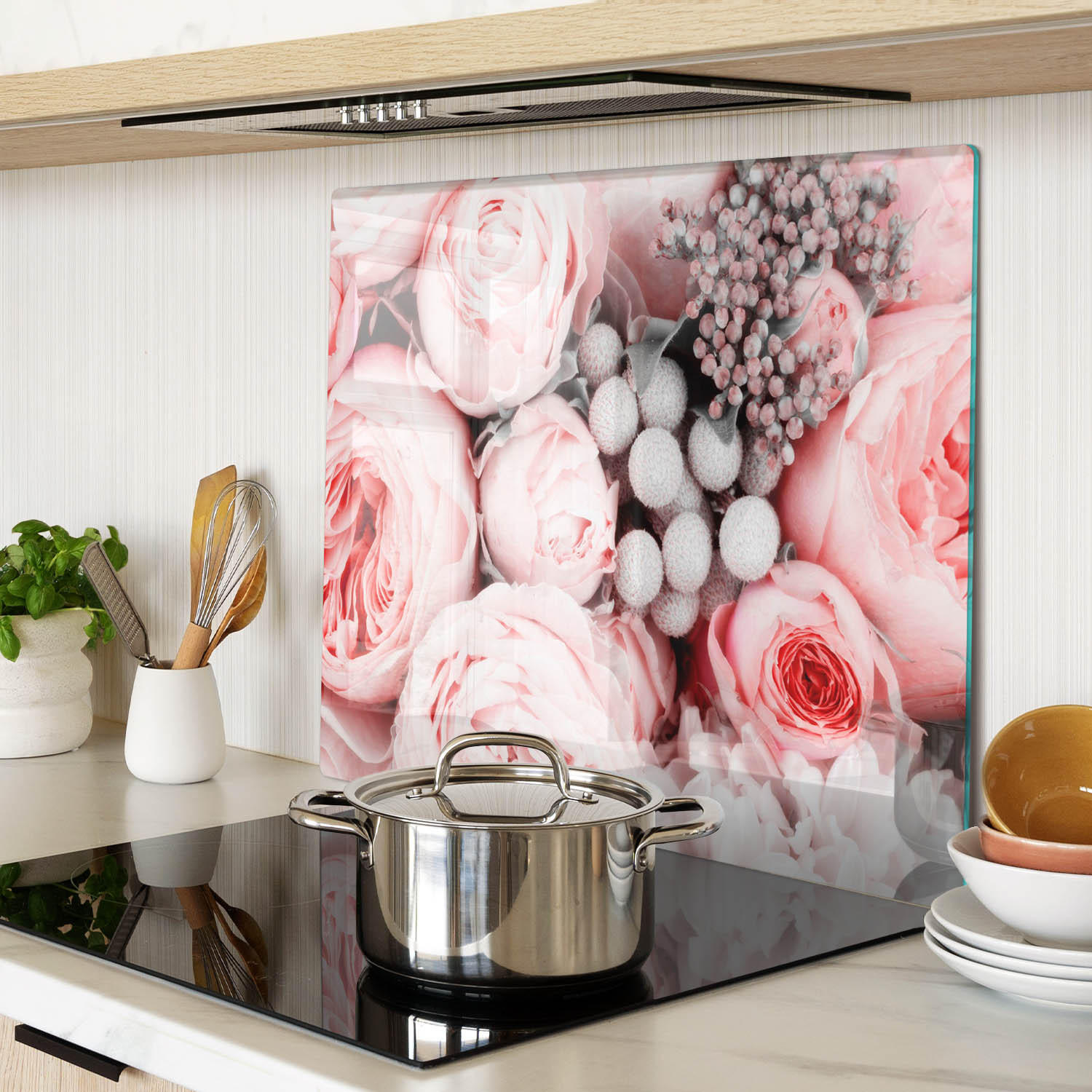 GLASPLATTE 60x52 cm Blumenstrauß - Pink, Glas (60/0.4/52cm) - TULUP