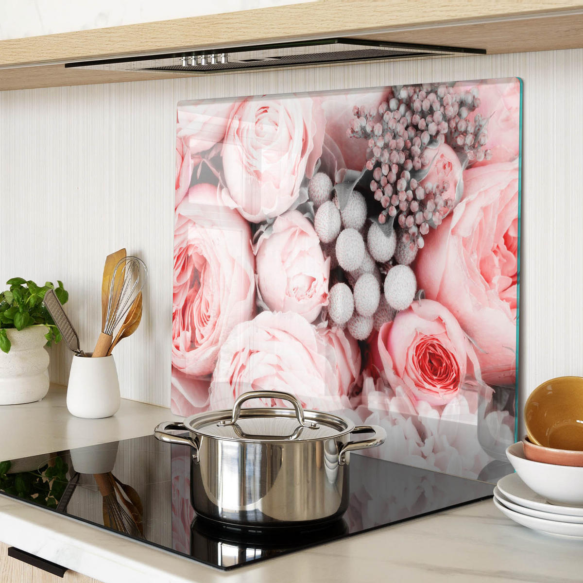 GLASPLATTE 60x52 cm Blumenstrauß - Pink, Glas (60/0.4/52cm) - TULUP