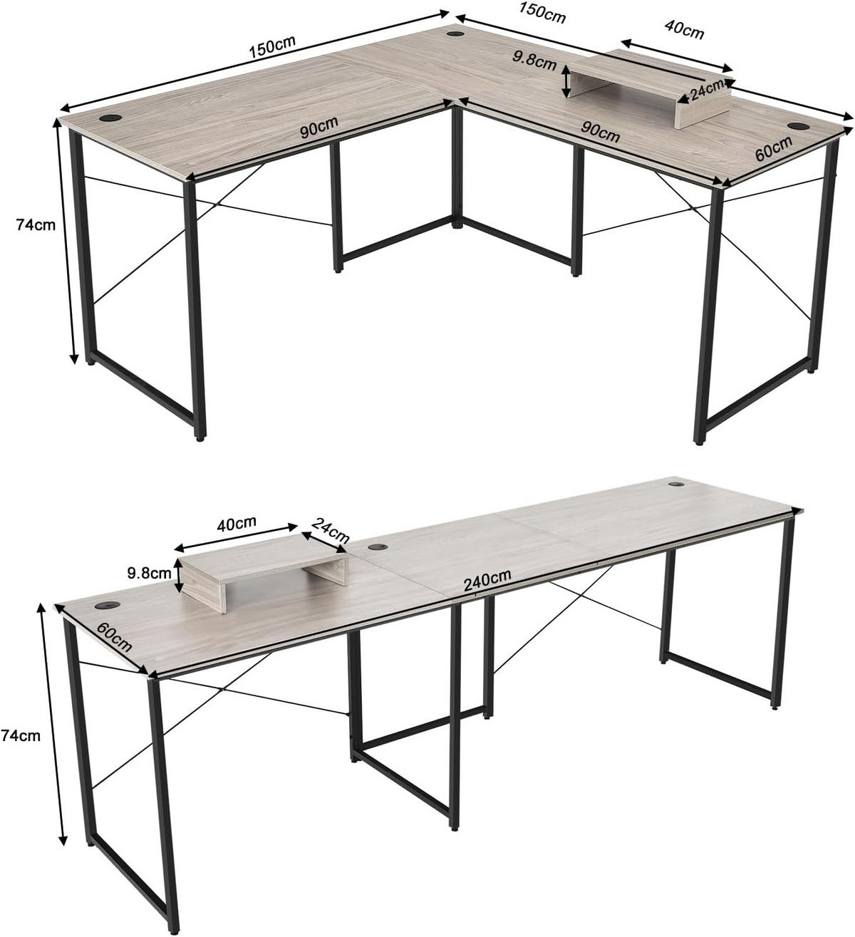 ECKSCHREIBTISCH 74cm Grau - Grün, Holz (150/150/74cm) - COSTWAY