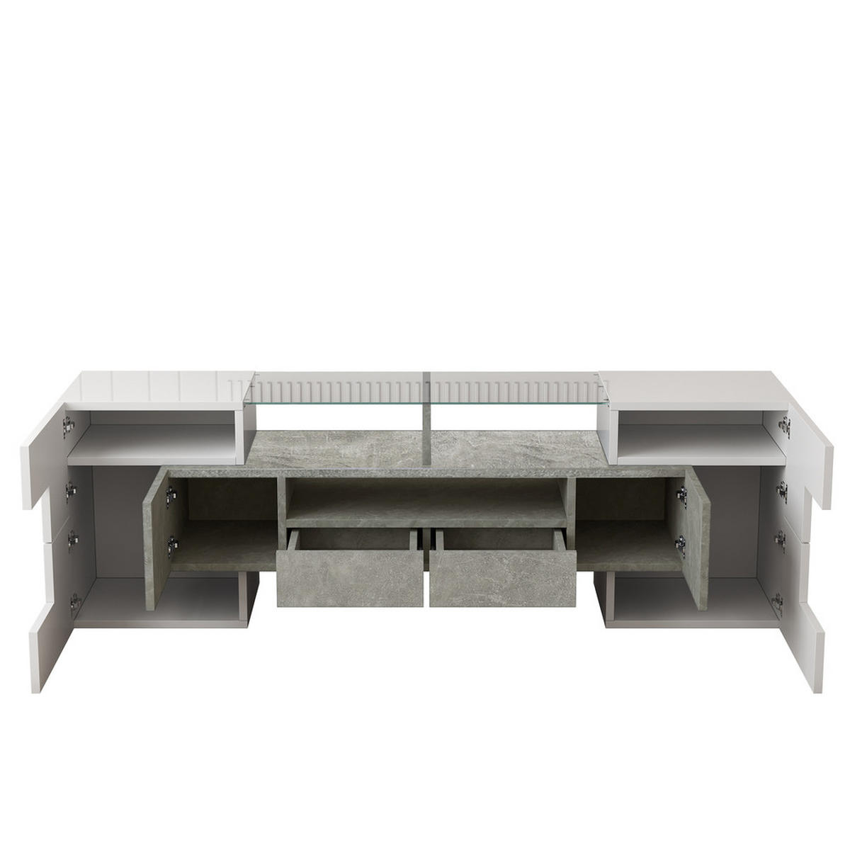 TV-SCHRANK Lowboard Hochglanz Weiß 145cm LED-Beleuchtung Modern - Weiß, Holz (38/35/53.59cm) - FLIEKS