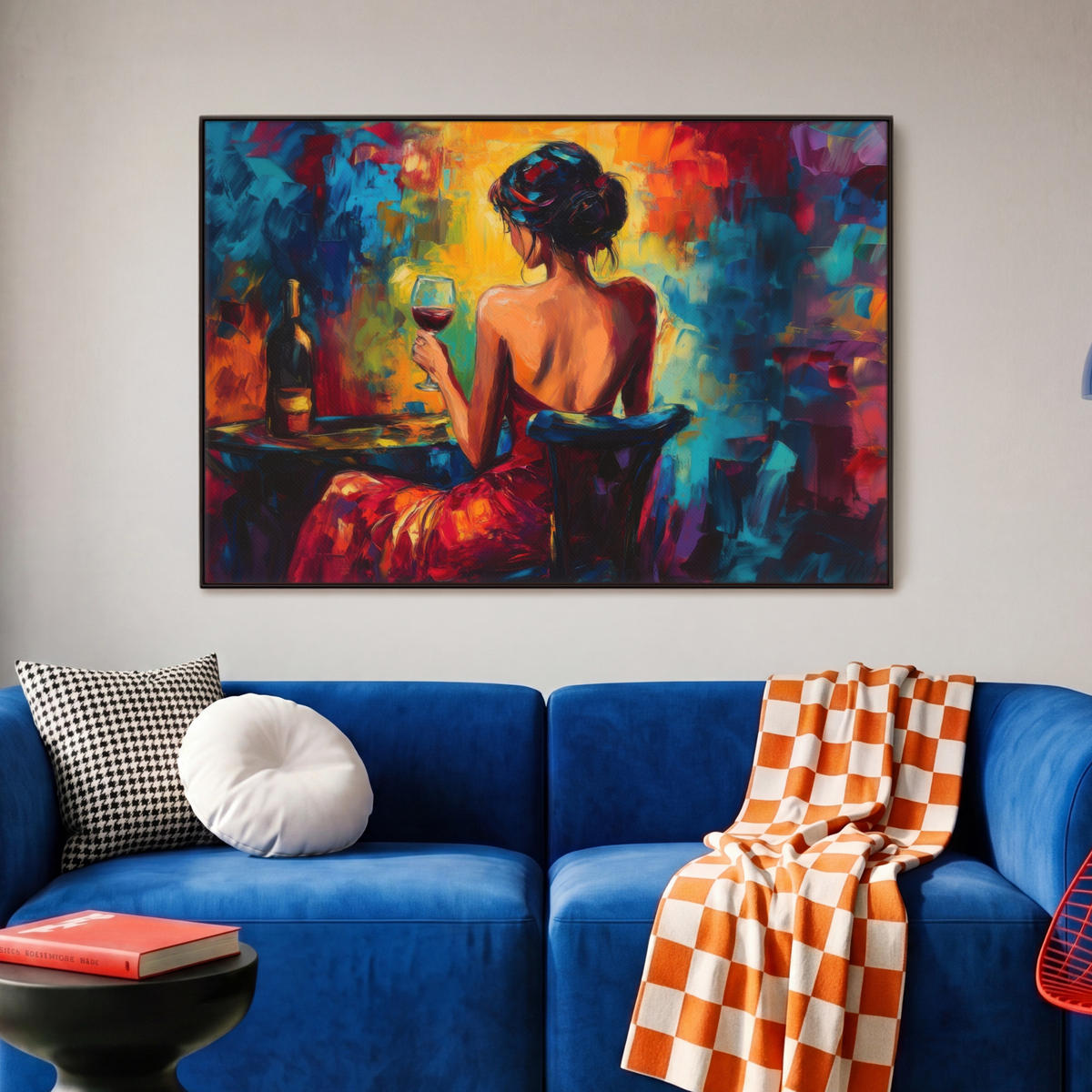 LEINWAND Bilder mit Rahmen - Wein - Frau - Stimmungsvoll - Farbenfroh - 90x60 - Bordeaux, Textil (90/60cm) - MuchoWow