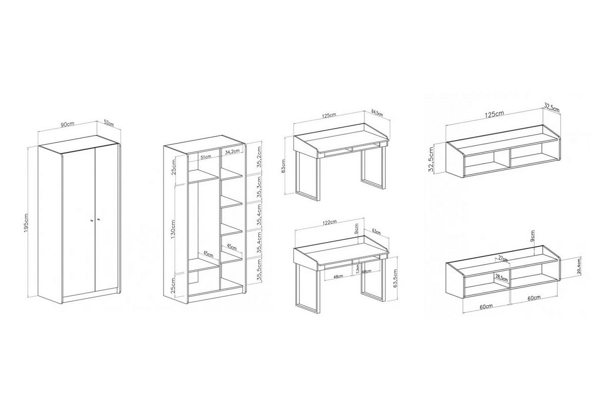 JUGENDZIMMER ALBI A 3-teilig in Sandbeige / Geölte Eiche - Eichefarben/Beige, Holzwerkstoff (215/195/65cm) - Deine Möbel 24