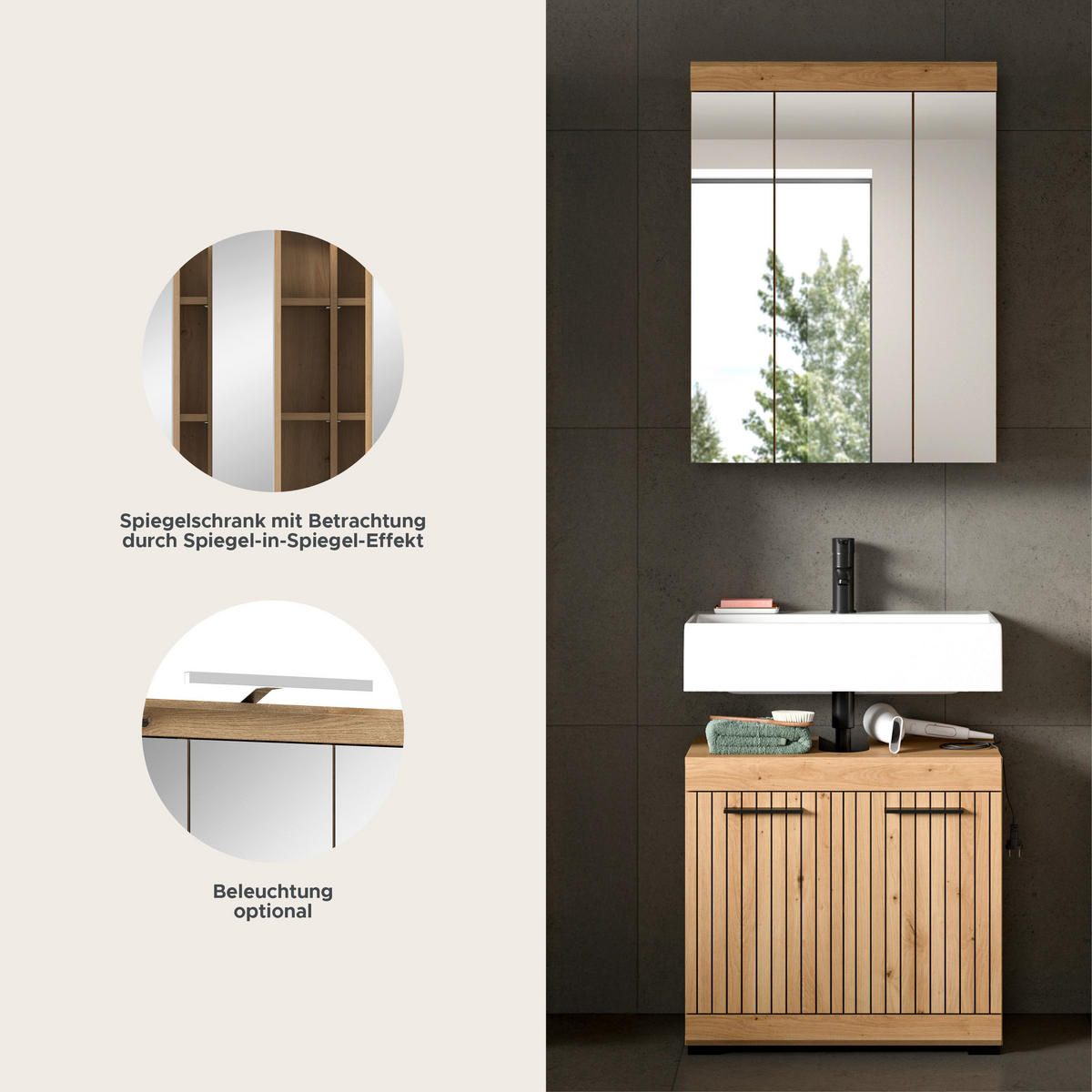 BADEZIMMER Vento 2-tlg. (B/H/T: ca. 60/191/34 cm) in Artisan Eiche /Artisan Eiche - Eiche Artisan, Holz (60/191/34cm)