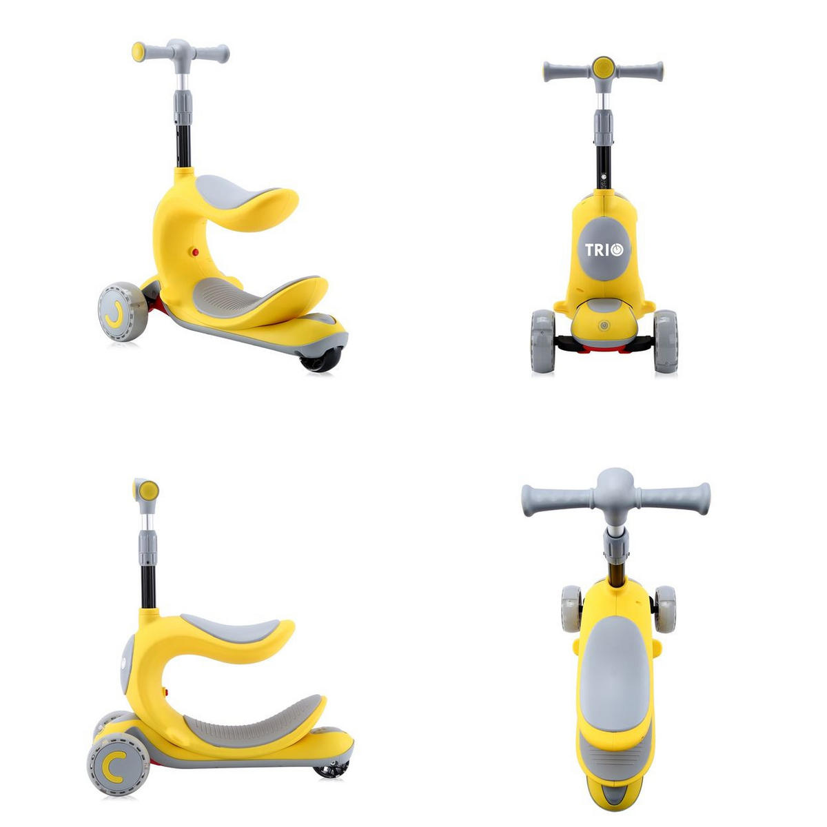 KINDERROLLER Trio 2 in 1 Laufrad leuchtende Räder verstellbar klappbar - Gelb, Kunststoff (58/30/83cm) - Lorelli