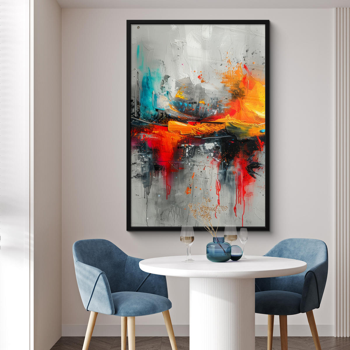 GERAHMTES BILD Moderne Kunst - Orange - Grau - Abstrakt 80x120 cm - Hellgrau, Papier (80/120cm) - MuchoWow