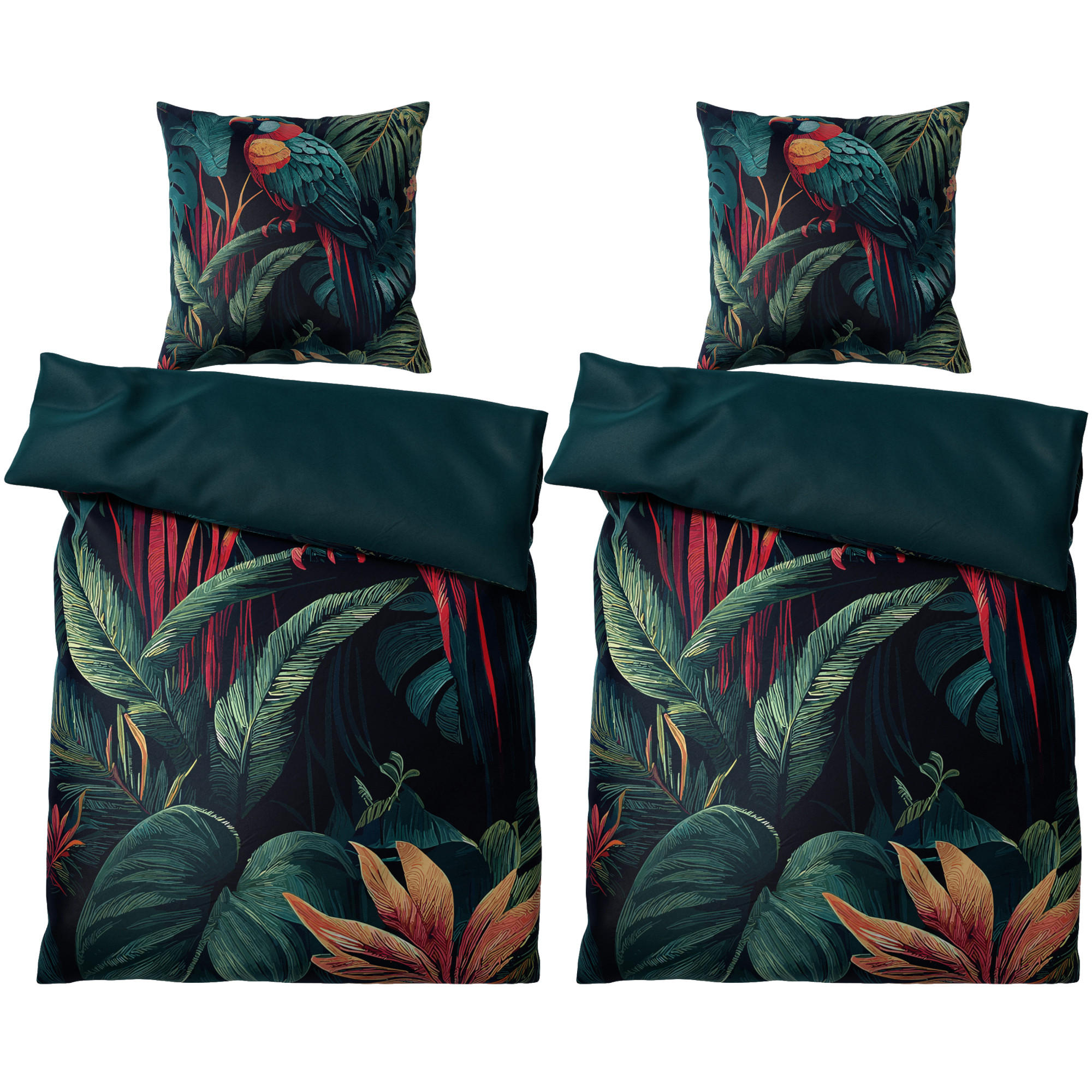 BETTWÄSCHE 4-teilig Exotic - Grün, Naturmaterialien (135/200cm) - Sanilo