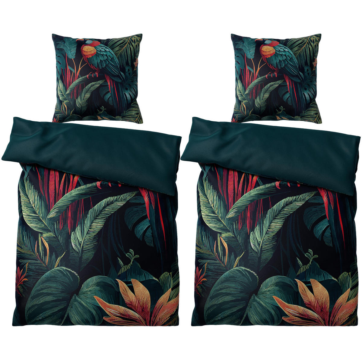 BETTWÄSCHE 4-teilig Exotic - Grün, Naturmaterialien (135/200cm) - Sanilo