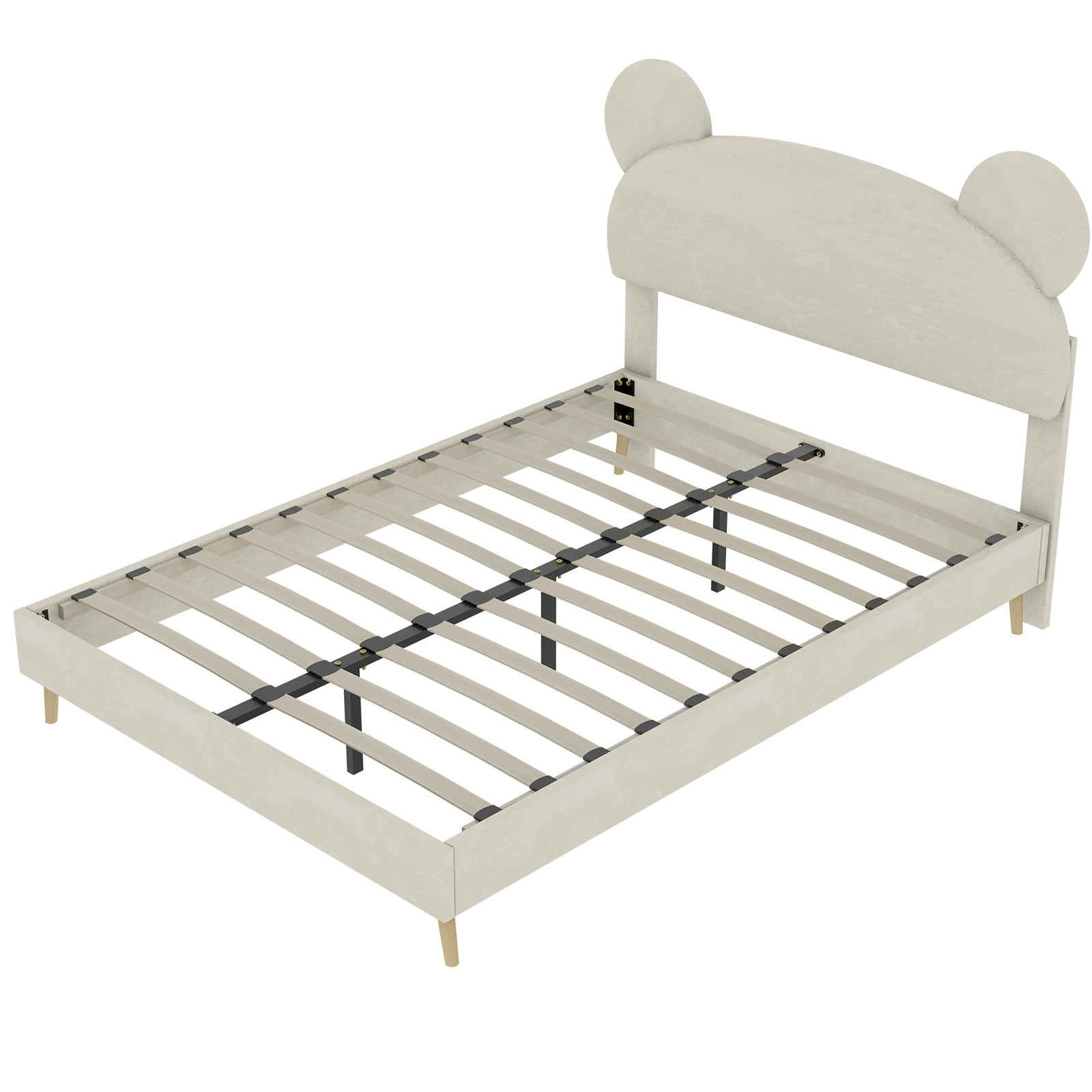 KINDERBETT 140/200 cm DE-35497 mit Bärenohr-Kopfteil Beige - Beige, Metall (140/200cm) - ComfortXL