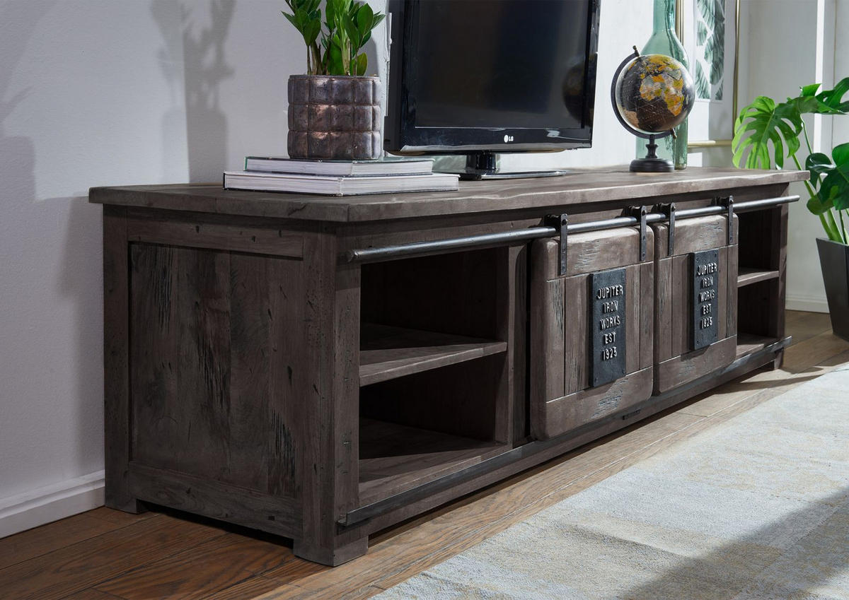 TV-BOARD Mango 200x55x55 grau lackiert RAILWAY #248 - Grau, Holz (200/55/55cm) - Massivmoebel24