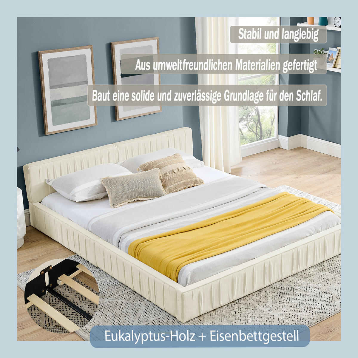 POLSTERBETT 160x200 cm Chenille Holzrahmen beige - Beige, Kunststoff (160/200cm) - LEBENLANG