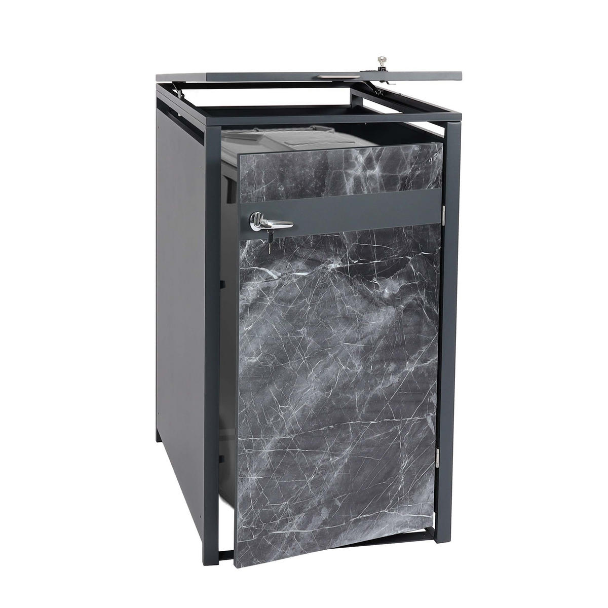 1ER MÜLLTONNENVERKLEIDUNG Marmor Schwarz Dekor - Schwarz, Metall (68/117/80cm) - Jamb