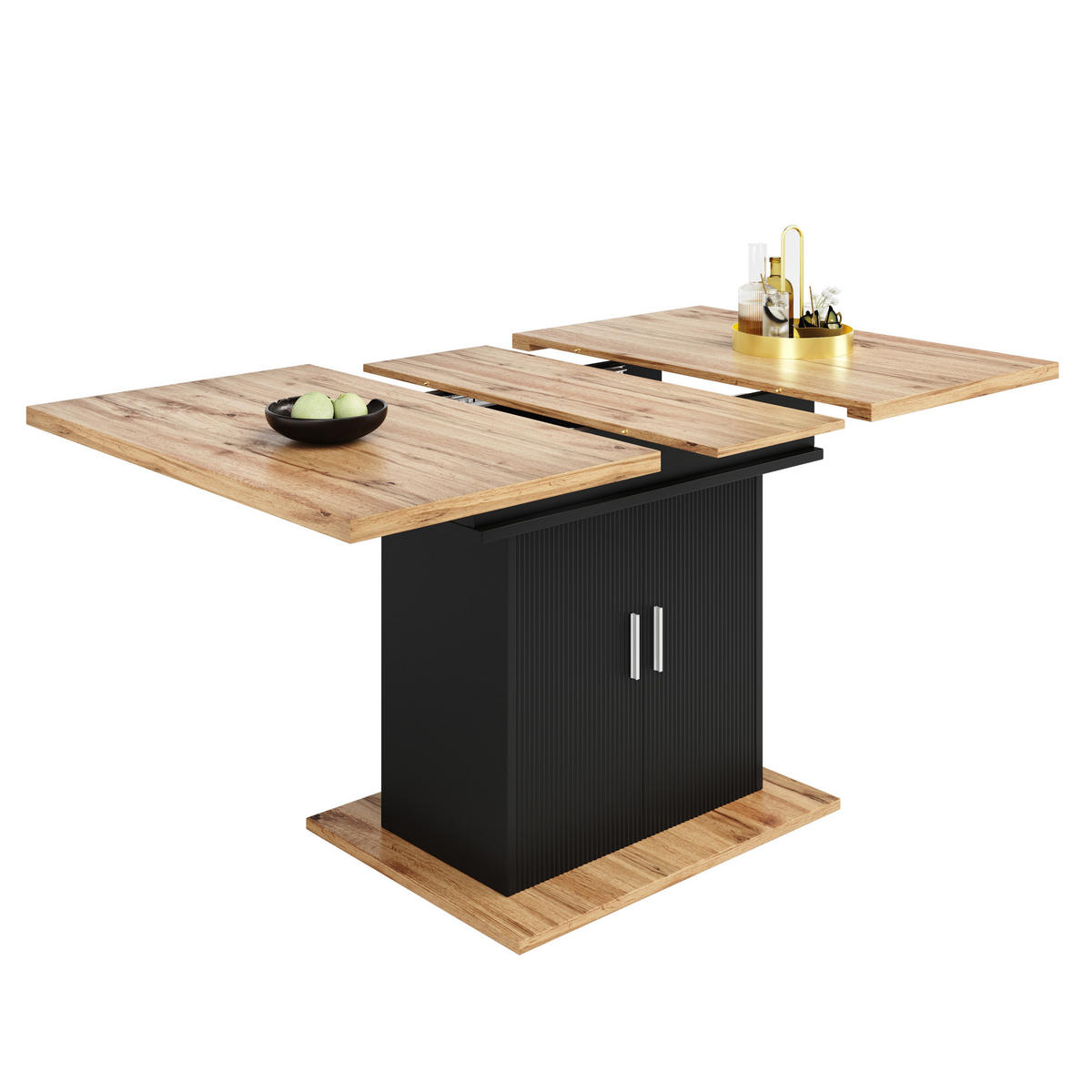 JÍDELNÍ stůl 110-140/70/76 cm černý z MDF rozkládací s úložným prostorem - černá, kompozitní dřevo (140/70/76cm) - OKWISH
