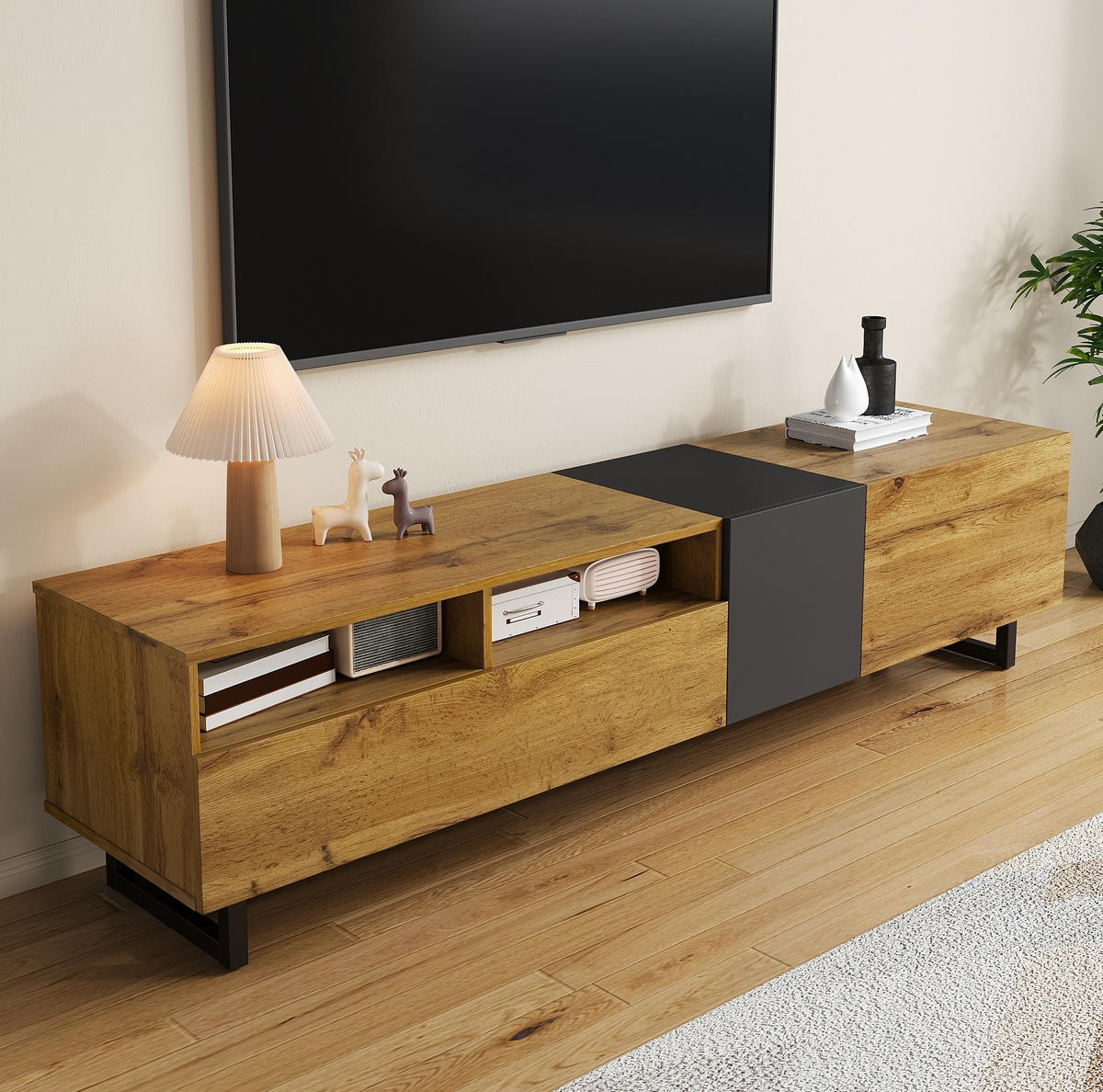 COLORBLOCK-TV-SCHRANK, Holzfarbe und Dunkelgrau 170/36.5/42 cm - Eichefarben, Holzwerkstoff (170/42/36.5cm) - Redom