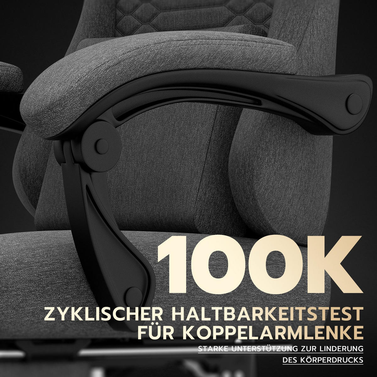 GAMING-STUHL ergonomischer, Bürostuhl mit Fußstütze & Lendenstütze - Grau, Textil (65/114/65cm)