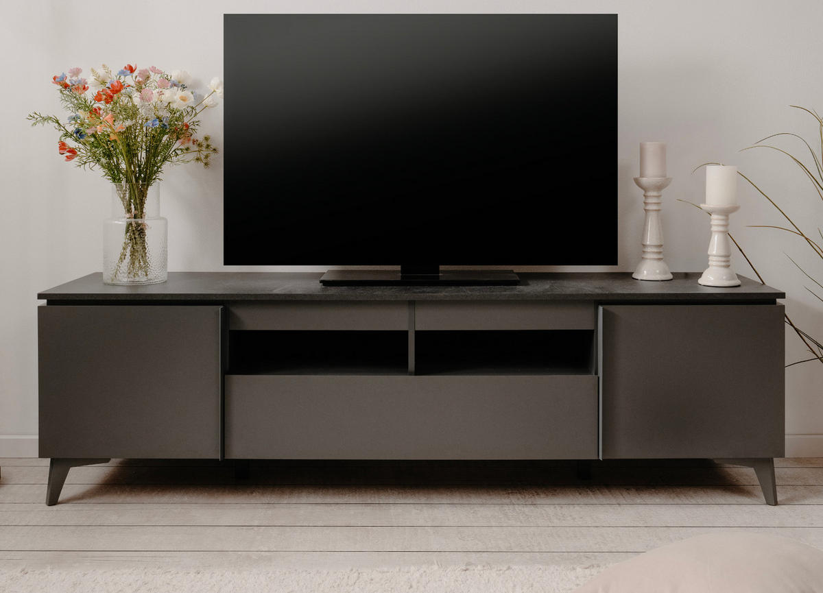 EXX!!! TV-LOWBOARD grau, Schiefer 177 cm, TV unterteil mit 6 Fächern - Grau, Holzwerkstoff/Kunststoff (177/51.5/40cm) - Furn.Design