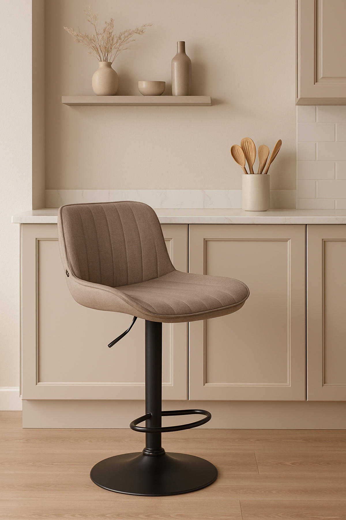 BARHOCKER Lento Gestell schwarz Stoff Taupe - Schwarz/Grau, Textil/Metall (50/108/50cm) - TPFLiving