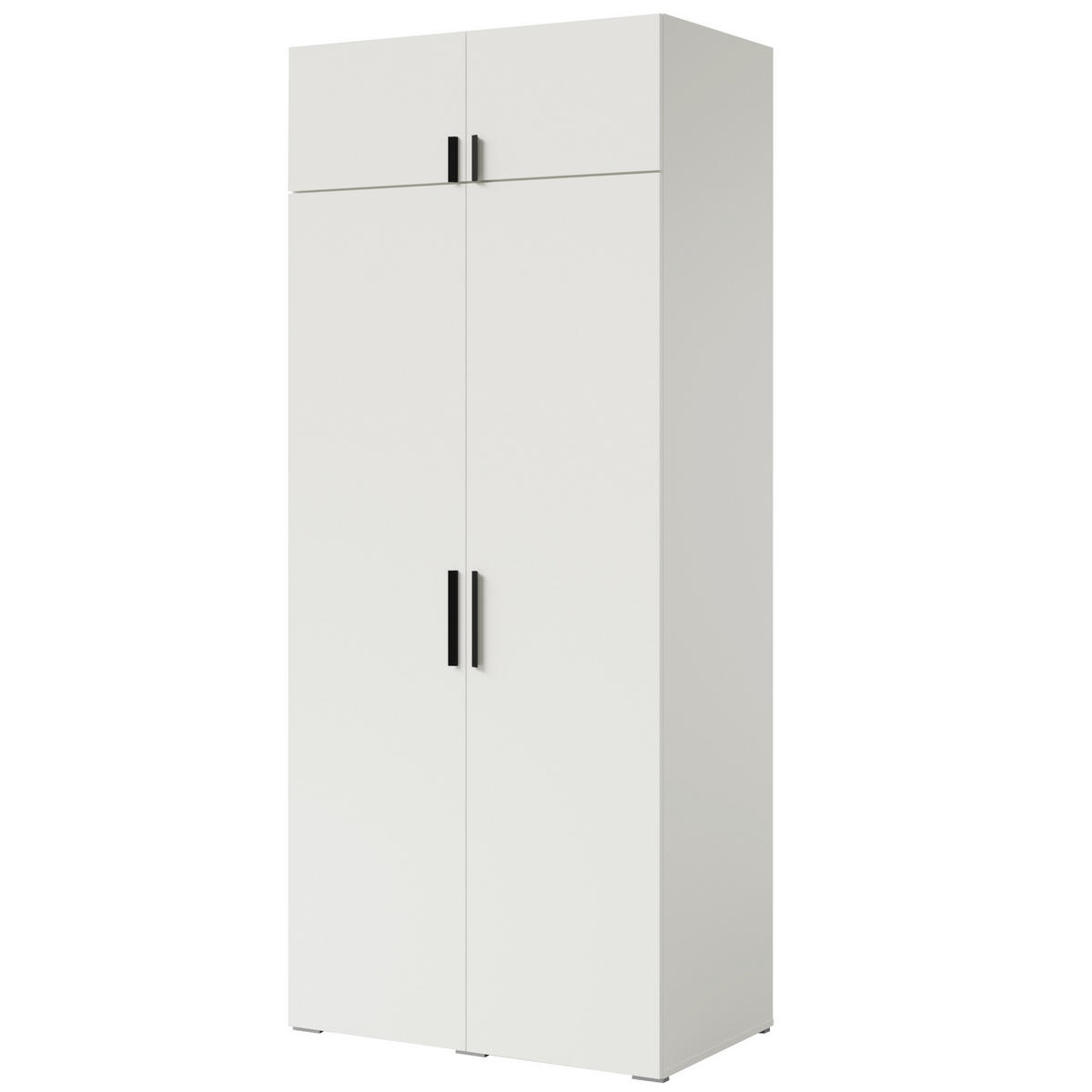 DREHTÜRENSCHRANK mit Aufsatz Napoli 2D 100 Weiß (schwarzer oder goldener Griff) - Silberfarben/Schwarz, Holzwerkstoff/Kunststoff (100/35/60cm) - mzm24