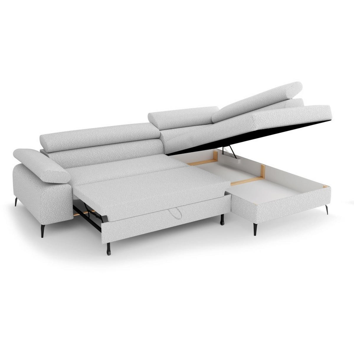 ECKSCHLAFSOFA Mellow mit Bettkasten, Hellgrau, rechts - Hellgrau/Schwarz, Textil (270/205cm) - Beautysofa