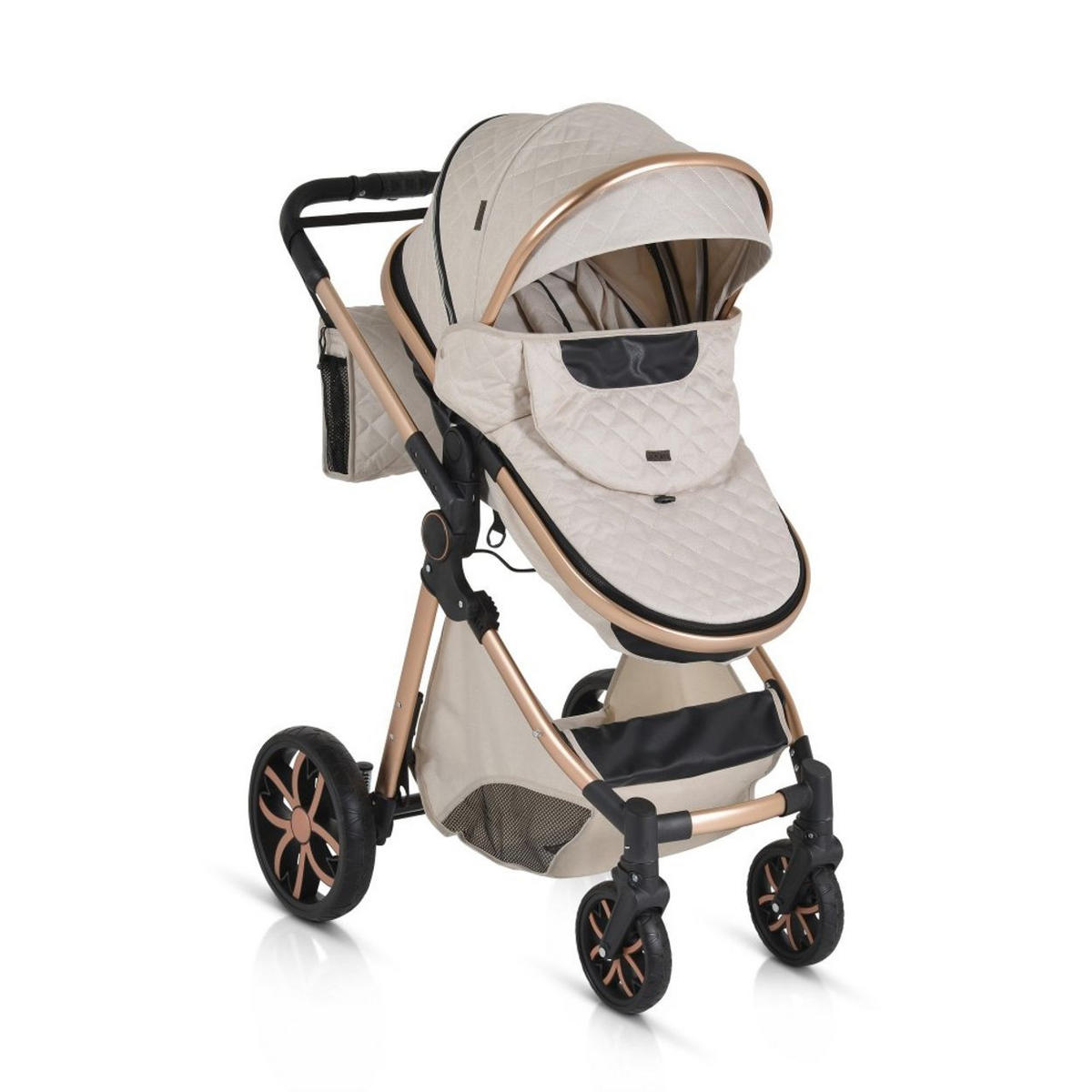 KINDERWAGEN Alma beige Sportsitz Tragetasche umbaubar Wickeltasche Sitz umkehrbar - Beige, Metall (90/60/120cm) - Moni