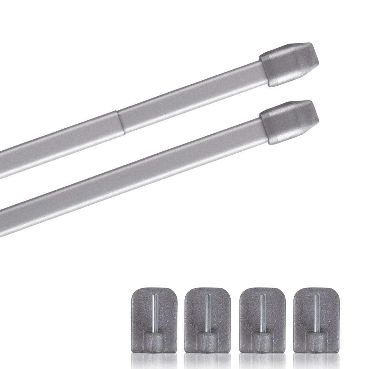 GARDINENSTANGE 2er-Pack Silber Chrom matt 60-90 cm + 4 Selbstklebehaken - Silberfarben, Metall (1/60cm)