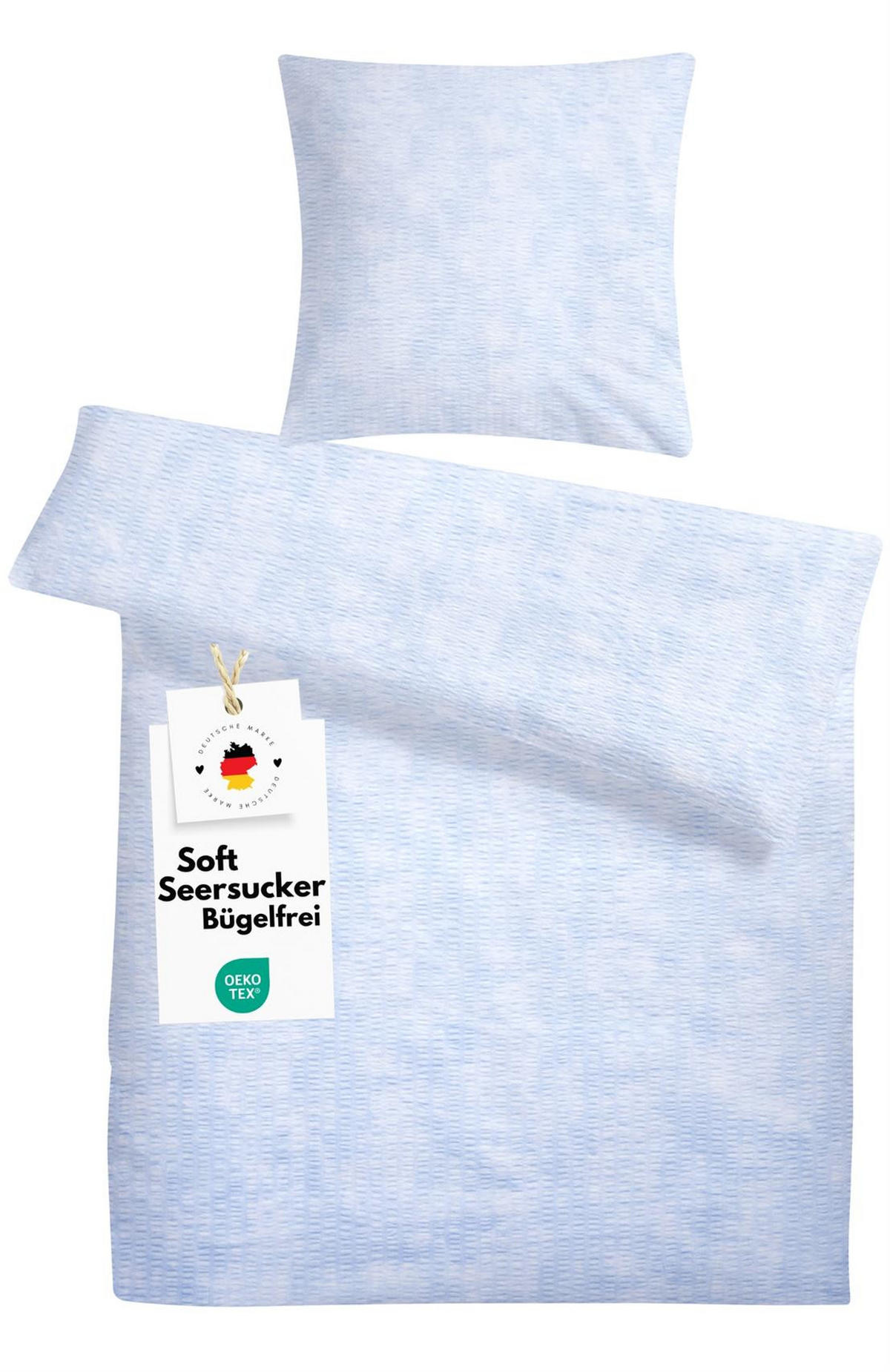 SEERSUCKER-BETTWÄSCHE 135x200 Sommer Bettbezug Bügelfrei aus 100% Baumwolle, Bettbezüge Wolken Muster Blau - Blau, Textil (135/200cm) - Carpe Sonno