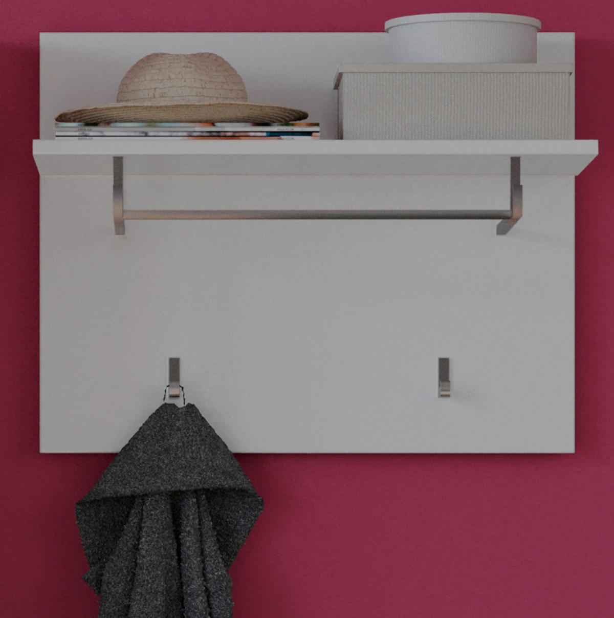 GARDEROBENPANEEL weiß Hochglanz 60 cm, Wandgarderobe mit Kleiderhaken - Weiß, Holzwerkstoff/Metall (60/49/26cm) - Inn.Furn