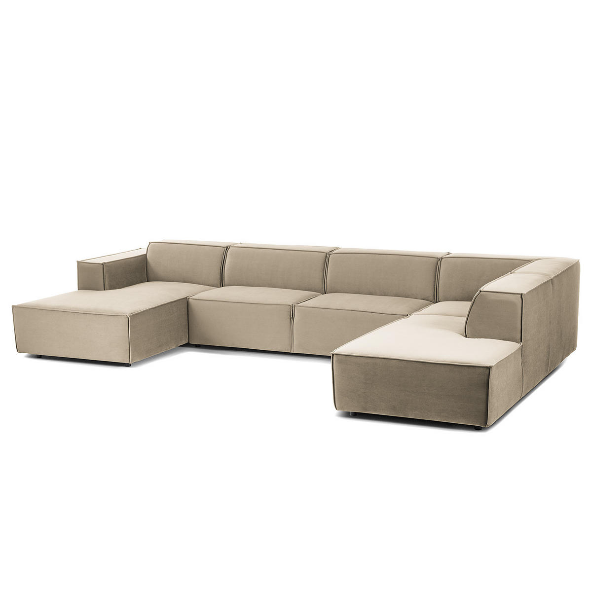 WOHNLANDSCHAFT mit Longchair & Ottomane - Beige/Schwarz, Kunststoff/Textil (369/70/234cm) - home24