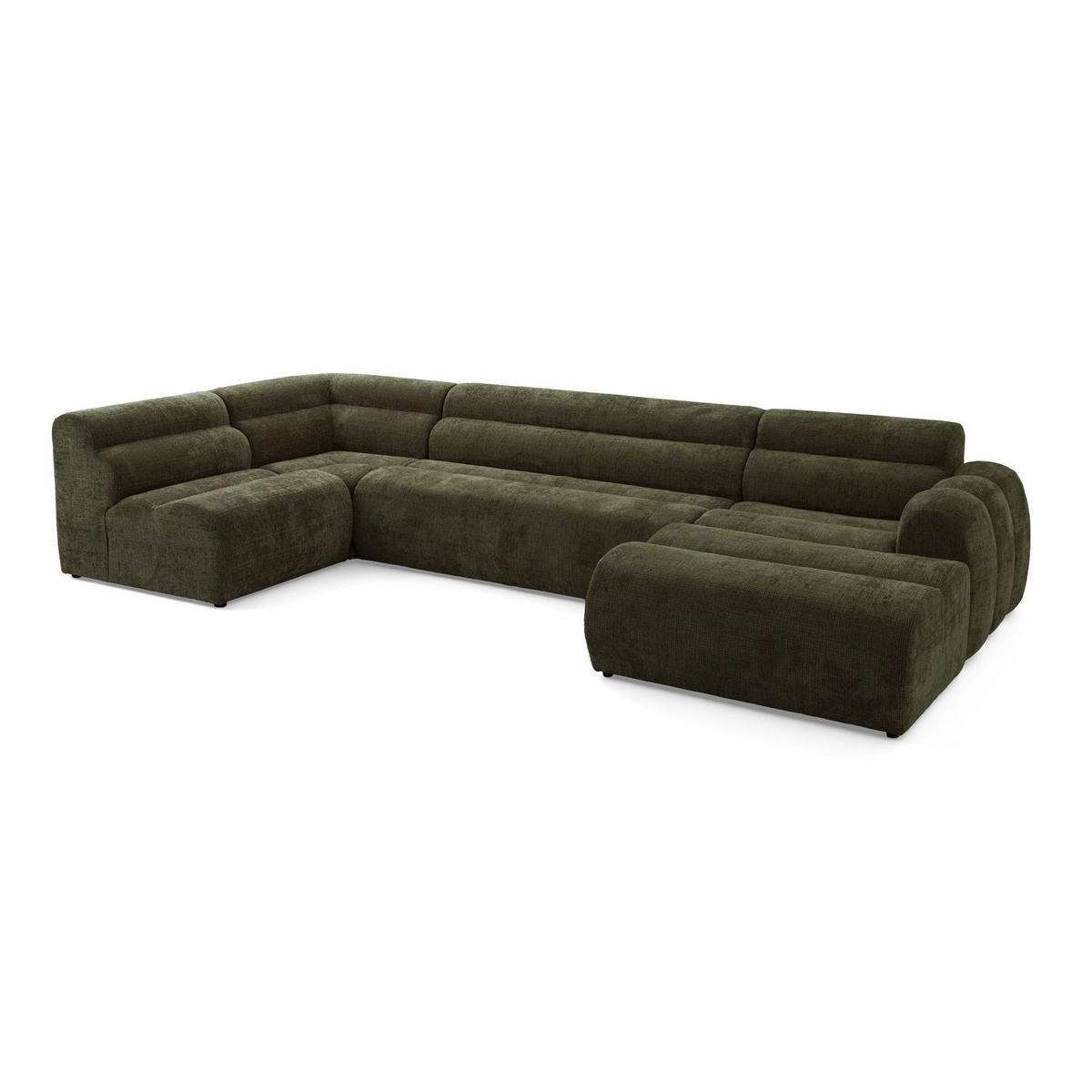 6-SITZER modulares Wohnlandschaft U XXL VEER SET 5 Links, 368 x 175 cm, Chenille Webstoff Grün - Schwarz/Grün, Holz/Kunststoff (368/75/175cm) - Muffo