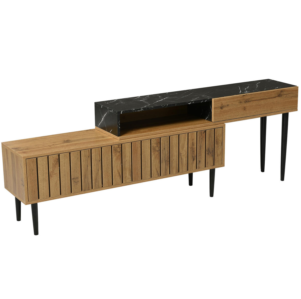 TV-BOARD aus MDF und Spanplatte 240x22x58 cm Naturholz in Marmor- und Holzoptik mit viel Stauraum und PVC-Kante - Naturfarben, Holzwerkstoff (240/58/22cm) - Modfu